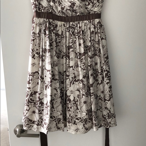 Arden B Brown Silk Floral Print Cocktail Dress - Picture 3 of 7